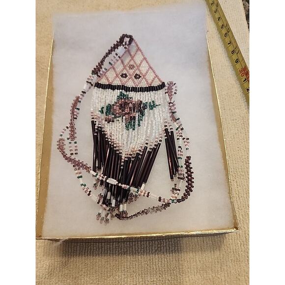 ART DECO Handmade Micro Bead Flapper/Native Amer. Glass Beaded Necklace 17" long - Picture 12 of 14